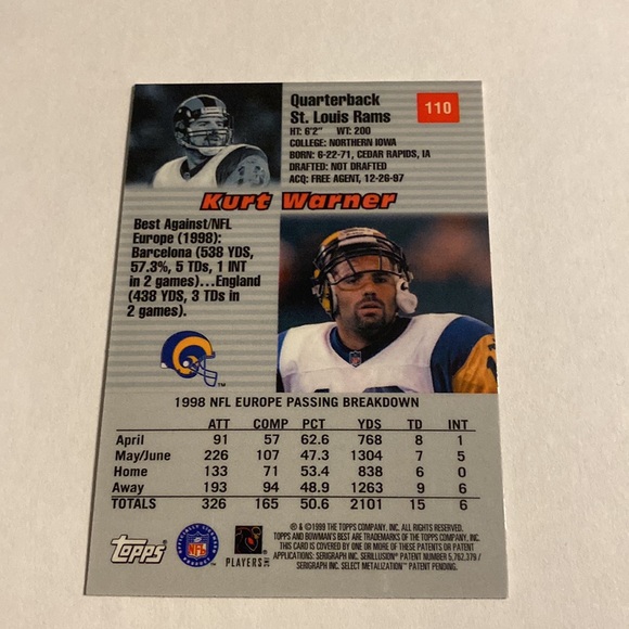 Kurt Warner 1999 Bowmans best rookie card vintage collectible - Picture 2 of 3